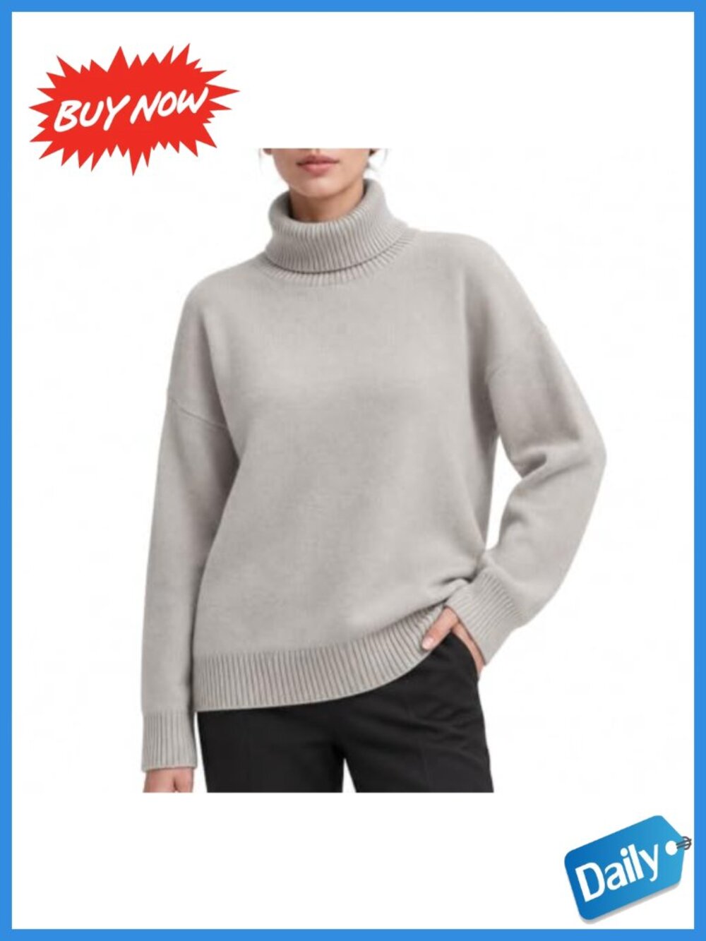 Cashmere Blend Chunky Turtleneck Knit Sweater Pullover Oversized Long Sleeve